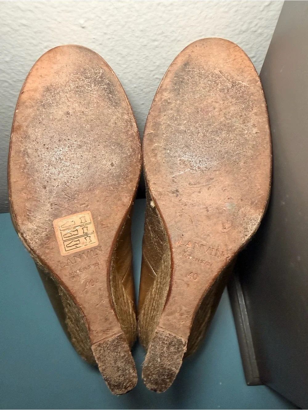 Lanvin Metallic Gold Wedge Espadrille Pumps